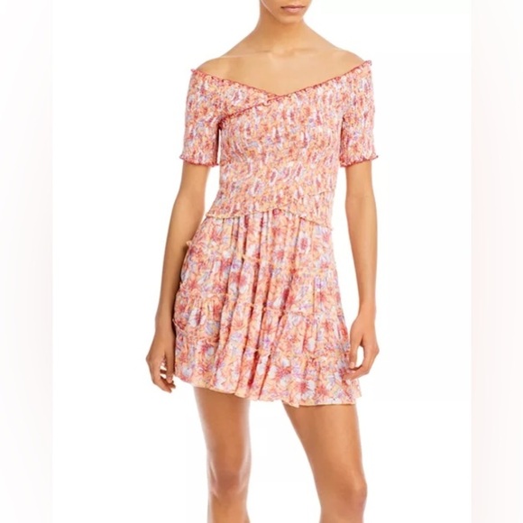 Poupette St Barth Soledad Dress in Yellow Dahlia Size Small Smocked Off Shoulder - Picture 12 of 12